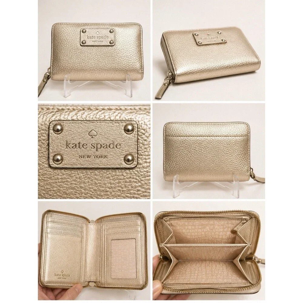 Kate Spade Wellesley Tellie Zip Around Wallet Metallic Gold